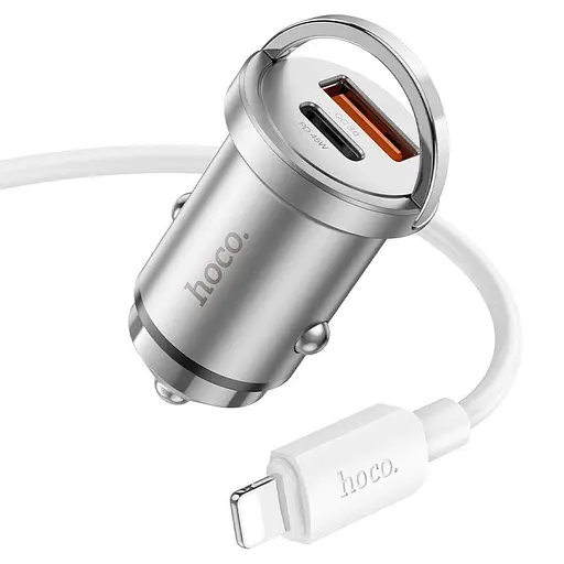 Автомобильный комплект – адаптер и кабель HOCO NZ10 45 W usb-c – lightning серебристый - фото 4
