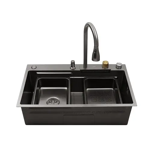 Кухонная мойка Kroner KRP Schwarze - SET7545HM PVD (3.0/0.8 мм) CV033382, Черный - фото 6