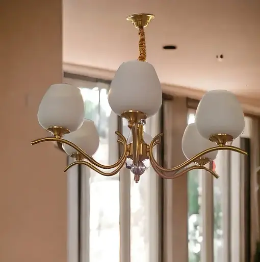 Светодиодная люстра Тюльпан 5034 (Золотая) 5 плафонов