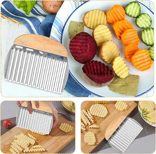 Слайсер волнистый сырорезка нож для фигурной нарезки сыра картошки чипсов карвинга с деревянной ручкой, Kitchen Master Коричневый 85390 - фото 5