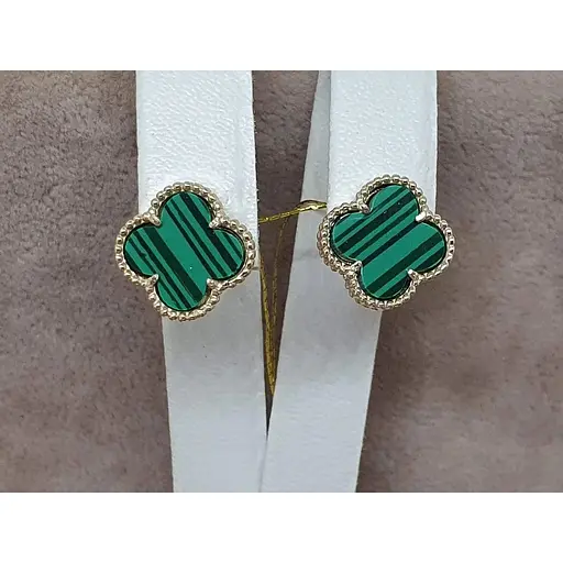 Золотые серьги Платон Клевер с малахитом. 2С128/71Б - фото 4