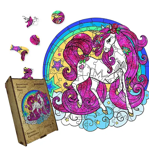 Пазл дерев'яний Веселка Єдинорога, А1, Дерев'яна коробка 500+ елементів