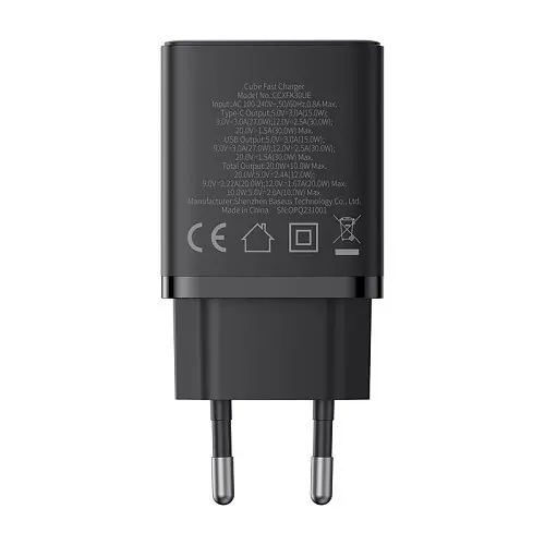 Сетевое зарядное устройство для Baseus Cube Fast Charger C+U 30W EU черный P10111404113-00 - фото 2
