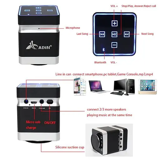 Вібро резонансна колонка bluetooth 26 Ватт Adin BT-BOX (100163) - фото 6