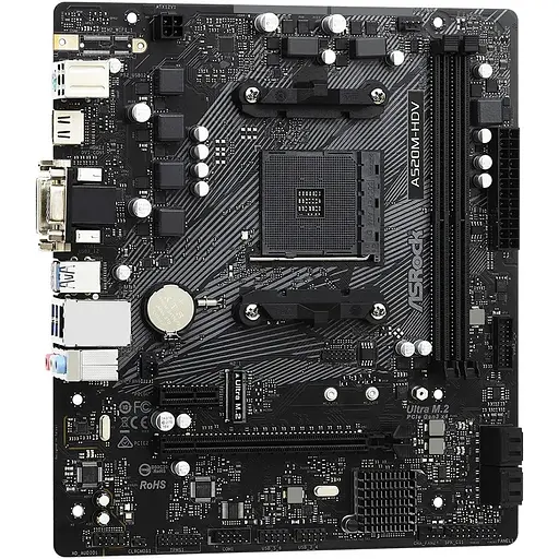 Материнская плата ASRock A520M-HDV (AM4/A520, 2xDDR4, PCIex16, D-Sub/DVI-D/HDMI, 4xSATAIII, M.2, GLan, 8ch, mATX) - фото 4