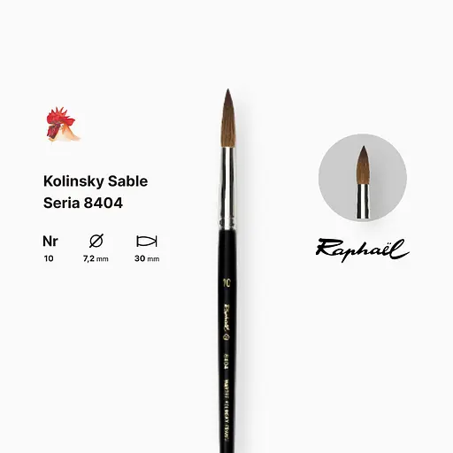 Кисть колонок круглая Raphael Kolinsky Sable, №10, профессиональная, короткая ручка - фото 2