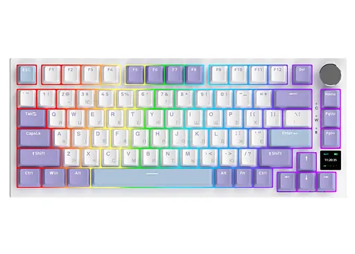 Клавиатура игровая механическая беспроводная Ajazz AK-820WP PRO White-Purple RGB Gift Switch Hot-Swap 2.4G/Bluetooth/USB