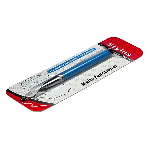 Стилус ємнісний, з висувною кульковою ручкою, металевий, блакитний - фото 2
