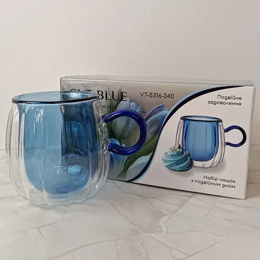 Набір чашок Vittora Cut Blue з подвійним дном 2 шт. 240 мл (141382) - фото 3