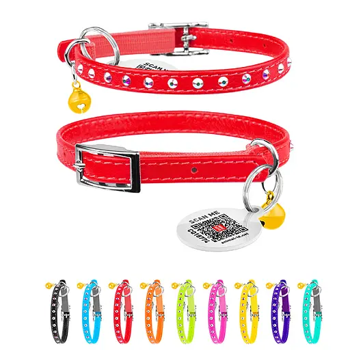 Нашийник Waudog Glamour з резинкою клейовими стразами для котів (ширина 9мм довжина 22-30см) червоний - фото 2
