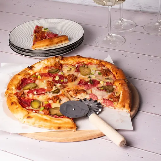 Багатофункціональний з'єднувальний ніж 2 в 1 для піци та тіста з роликом та дерев'яною ручкою 17.5 см, Kitchette 85666 - фото 5