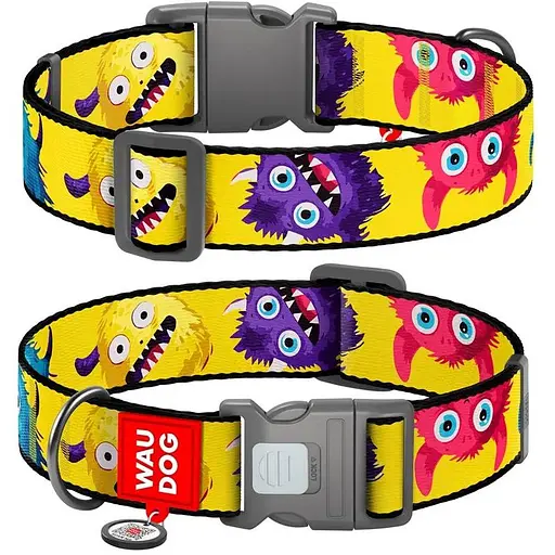 Нашийник для собак нейлоновий Waudog Nylon з QR паспортом Мохнаті монстри XXL3.5х46-70 см - фото 1