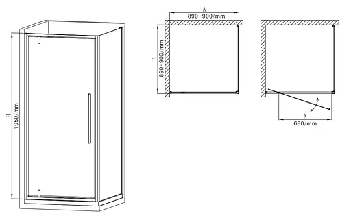 Душова кабіна без піддону Mixxus Premium Bevel SC01-90x90x195-TR Black прозоре скло 6 мм MI6864, Чорний матовий, Універсальна, прозорий - фото 2