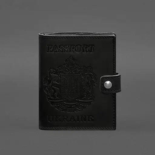 Кожаная обложка-портмоне на паспорт с гербом Украины 25.0 Черная Crazy Horse - фото 7