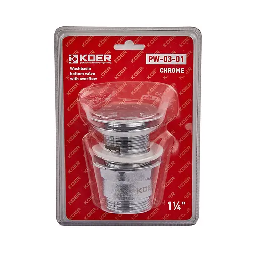Донный клапан для раковины с переливом Koer PW-03-01 автоматический KR3394, Хром - фото 3