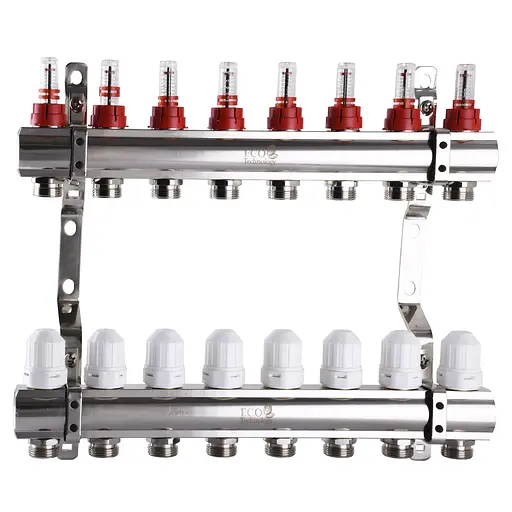 Коллектор с расходомерами, регуляторами и креплением ECO 001D 1″x8 000012642 - фото 1