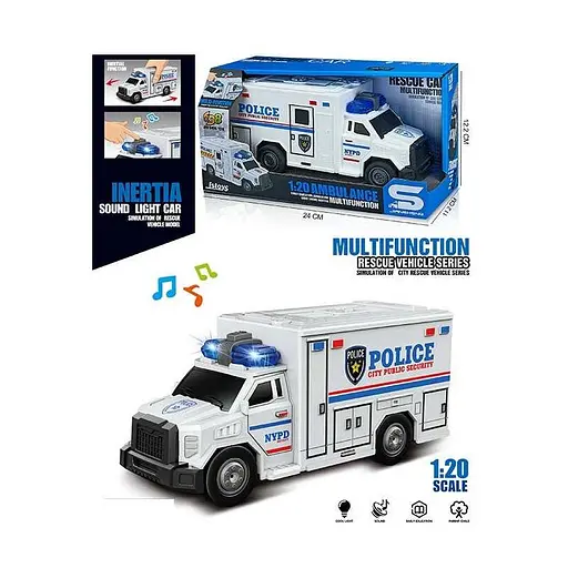 Машина спецтехники Полицейский фургон, JS165A, звук, подсветка, резиновые колеса, инерция - фото 2
