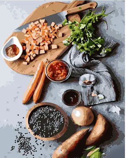 Набор для росписи по номерам Процесс приготовления, Strateg, 40x50 см, GS1385