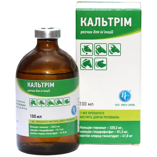 Розчин Кальтрім для лікування нестачі обміну кальцію, фосфору та магнію для тварин 100 мл - фото 1