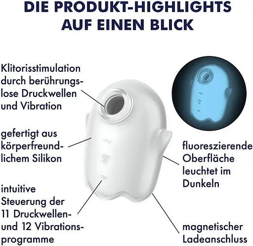 Вакуумний кліторальний стимулятор з вібрацією Satisfyer Glowing Ghost білий - фото 4