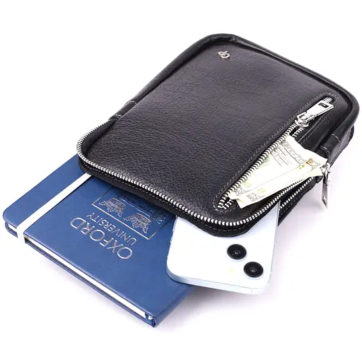 Прямоугольная мужская сумка бананка из зернистой натуральной кожи GRANDE PELLE 15,5х20,5х3,5 см sum0027006 - фото 9