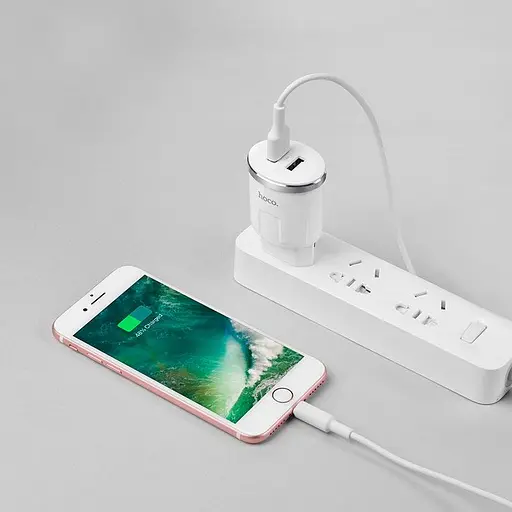 Адаптер мережевий Hoco Thunder C38A на 2 порти USB-A блок живлення білий - фото 4