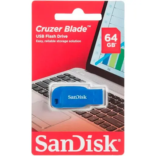 Flash SanDisk USB 2.0 Cruzer Blade 64Gb Electric Blue - фото 2