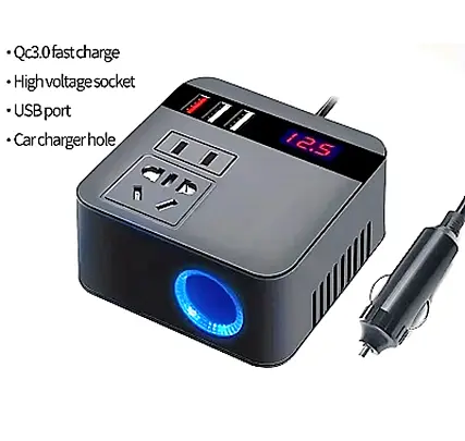 Автомобильный инвертор-преобразователь AC/DC с 12В/24В на 220В/120W + LCD (экран) 3хUSB - фото 2