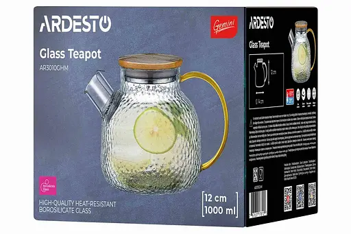 Чайник для заварювання Ardesto Gemini Dew з боросилікатного скла та бамбуковою кришкою 1000 мл (AR3010GHM) - фото 4