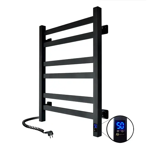 Електрична рушникосушка Navin Авангард 480x600 Sensor лівобічна з таймером, чорна 12-228153-4860, Чорний матовий, Ліве, Електронний - фото 1