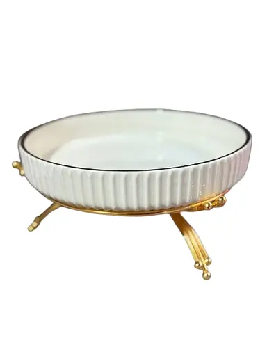 Керамическое блюдо 1574B для сервировки с декоративной подставкой 28 см - фото 1