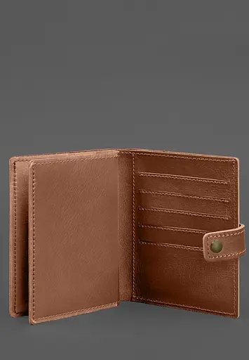 Кожаная обложка-портмоне на паспорт с гербом Украины 25.1 Светло-коричневая - фото 5