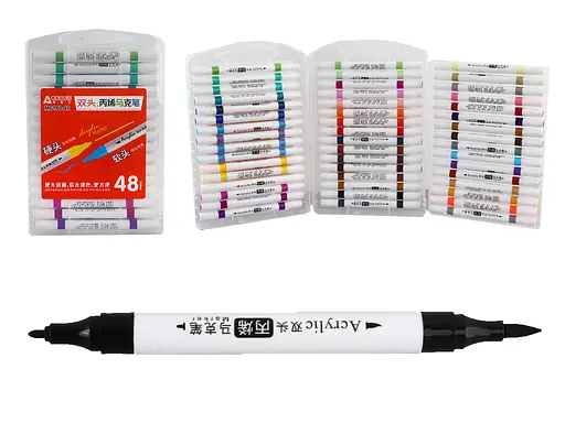 Набір скетчмаркерів акрилових двосторонніх Aodemei, 48 кольорів, пластиковий бокс, 6140-48M
