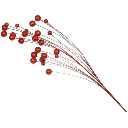 Декоративная глиттерная ветка 84 см Искусственные материалы для флористики и декора с ягодами Красный - фото 1