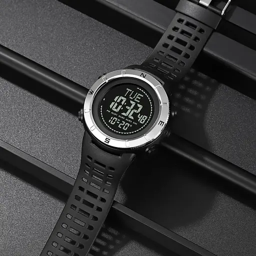 Часы мужские спортивные с компасом Skmei 2096 Compass (Черные с серебристым) - фото 5