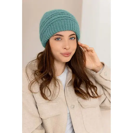 Женская зимняя шапка Венеция из ангоры 80% с двойной вязкой Бирюзовый - фото 1