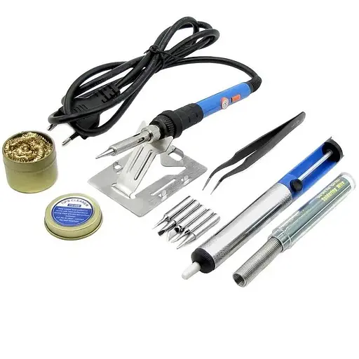 Паяльный набор WEP 947-III: паяльник с выключателем 60W, рег. t 200-450 гр C, жала 900M 6 шт., инструменты и расходники в кейсе