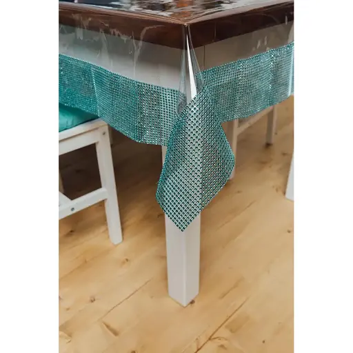 Скатертина силіконова з бірюзовою стразовою стрічкою 320х150 см