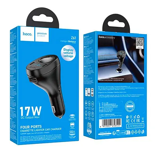 Автомобільний зарядний пристрій Hoco Z61 Correct three-port cigarette lighter car charger Чорний - фото 2