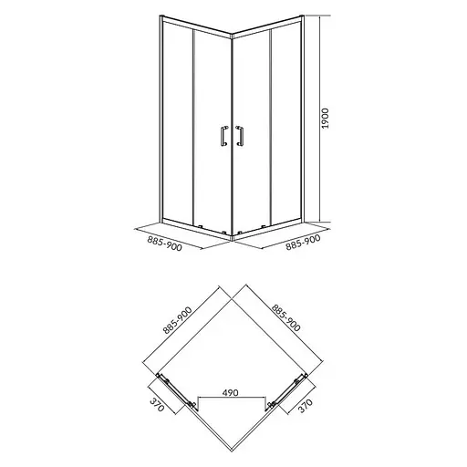 Душевая кабина Cersanit Brasco 90x90 см квадратная раздвижная прозрачное стекло без поддона black S168-008, прозрачный, черный - фото 2
