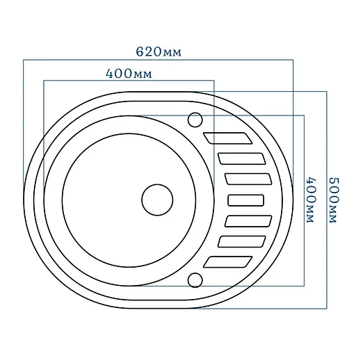 Кухонная мойка из искусственного камня овальная WiZ №11 620х500 мм (Бежевая) - фото 2