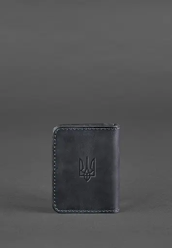 Кожаная обложка для ID-паспорта и водительского заседания 4.1 синяя Crazy Horse с гербом - фото 3