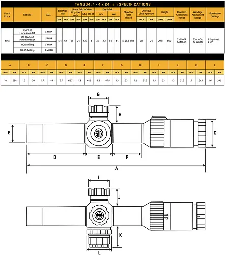 Оптический прицел SIG Optics TANGO4, 1-4x24MM, 30MM, FFP, 556-762 HORSESHOE ILLUM, Black - фото 4