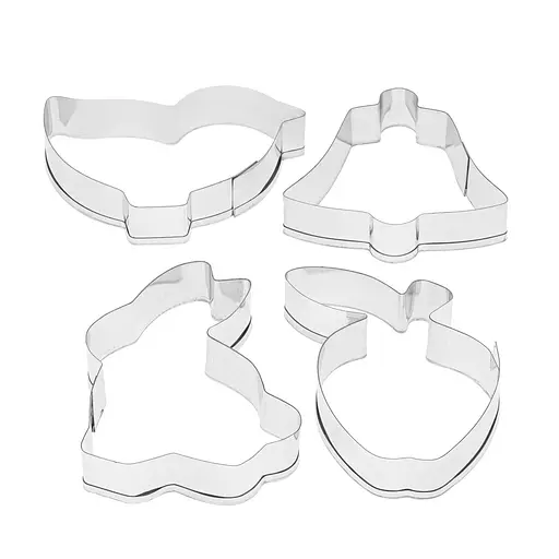 Набор металлических форм для вырезания высечки вырубки печенья 4 шт. (зайчик, птичка, колокольчик, яблоко), Master Class Серый 86827 - фото 1