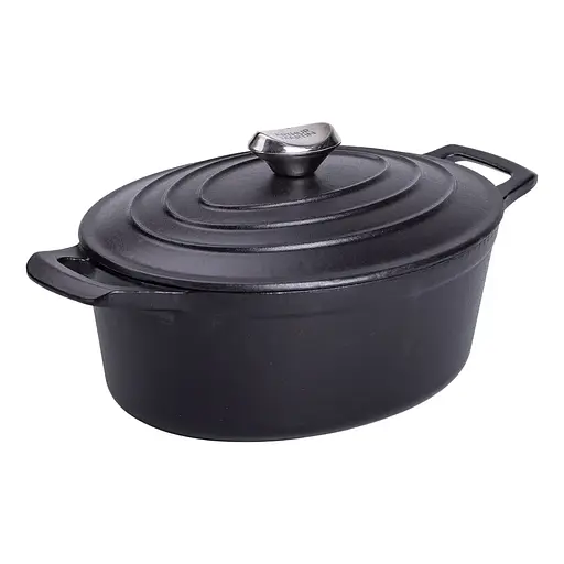 Гусятница чугунная с крышкой 3 л Ø22 см казан для тушения и запекания Yiwu HP-1-11-BLACK