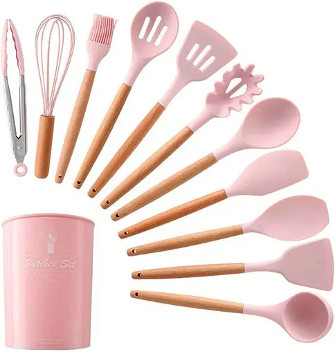 Набір кухонного приладдя Edenberg Silicone kitchen utensils set 12 предметів Рожевий - фото 5