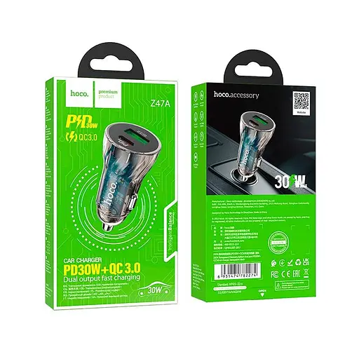 Адаптер автомобильный HOCO Z47A 30W Transparent Discovery Edition dual port черный - фото 3