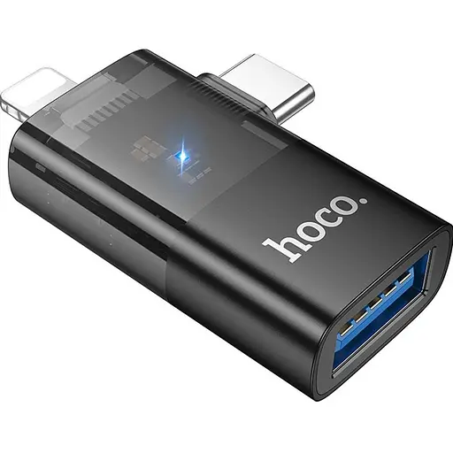Перехідник Hoco UA36E USB-C Male/Lightning Male to USB-A Female OTG Black [140339]