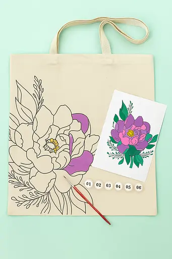 Набор экосумка-раскраска «Волшебный пион» А3 хлопок 220 г/м2 38х42см ROSA Talent [CD] - фото 2