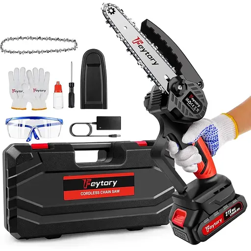 Бездротова бензопила Huini Mini Cordless 6 дюймів з великою літій-іонною батареєю, потужна електрична бензопила з 2 ланцюгами